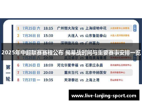 2025年中超联赛赛程公布 揭幕战时间与重要赛事安排一览
